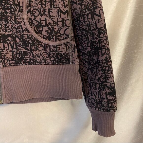 Lululemon Scuba  Hoodie II Ladies 8 Brown with Black Graffiti Text - Picture 6 of 10